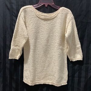 Jones New York Lightweight Knit 3/4 Sleeves Cream Color Medium